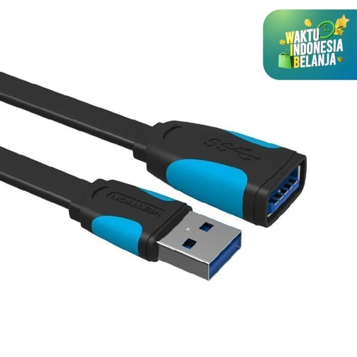 [1M - A13 Black]- Vention Kabel Extension Flat USB 3.0 Male to Female