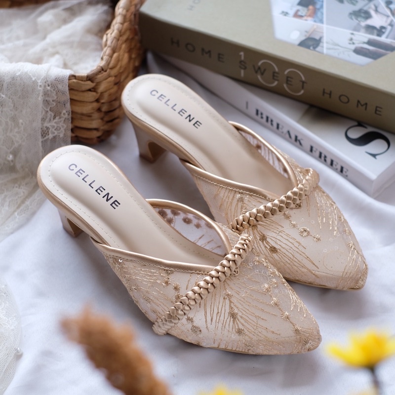 Cellene • CENDANA HEELS 8 warna (1/2) Heels Brukat Lace Wedding Shoes 5cm