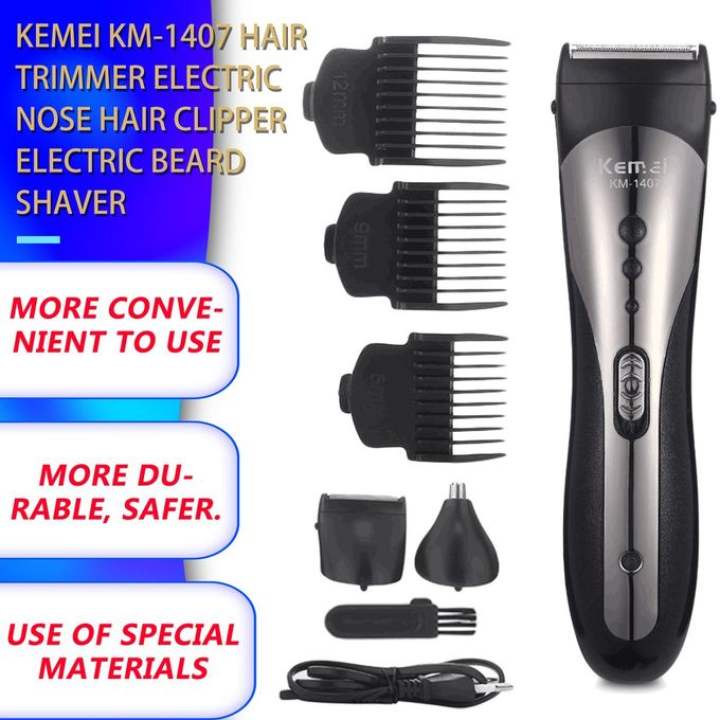 KEMEI KM 1407 Alat Cukur 3 in 1 Charger / Alat Cukur Rambut Kumis Jenggot Bulu Hidung