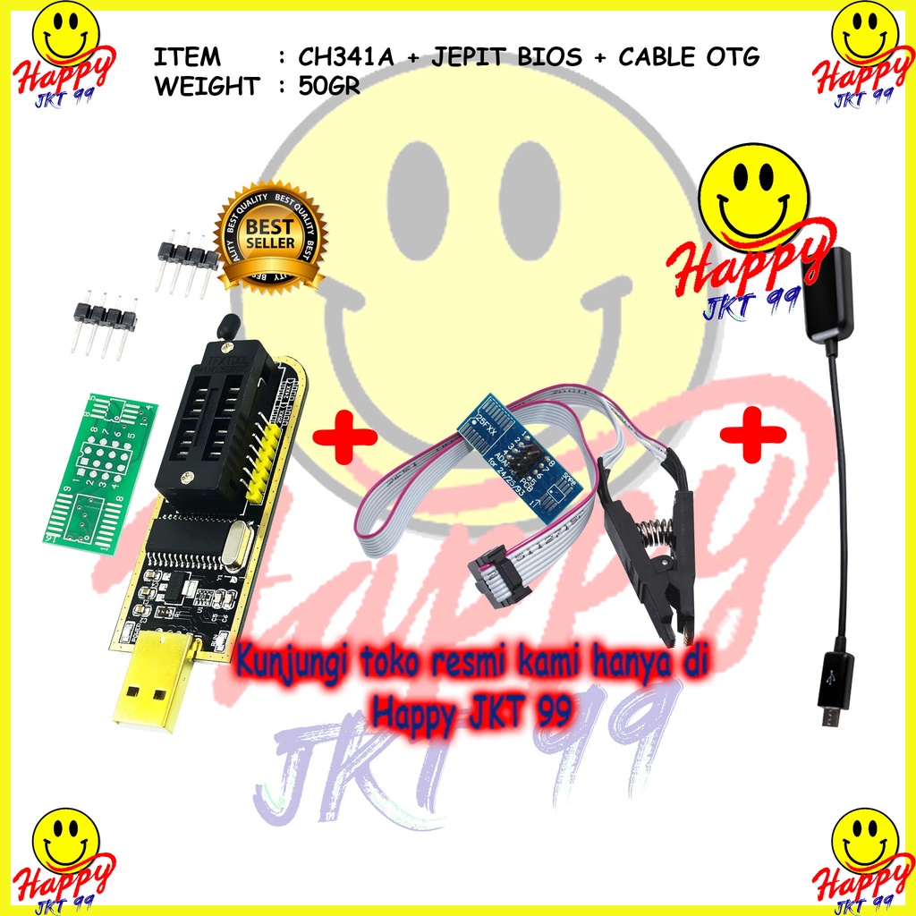 [ HAPPY JKT 99 ] CH341A + OTG + KABEL JEPIT IC ANDROID EEPROM FLASH BIOS USB PROGRAMER ORIGINAL