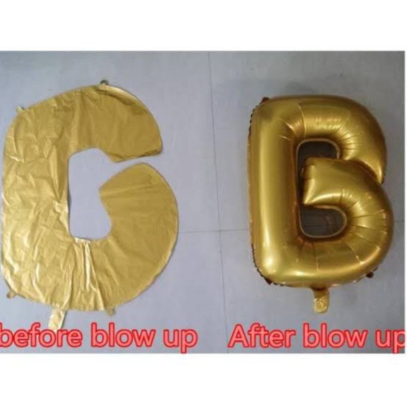 GOLD huruf nya DOFF Balon foil huruf A - L ukuran ± 40 cm warna angka nya GLOSSY / SILVER / BIRU / PINK abjad alfabet alphabet nama