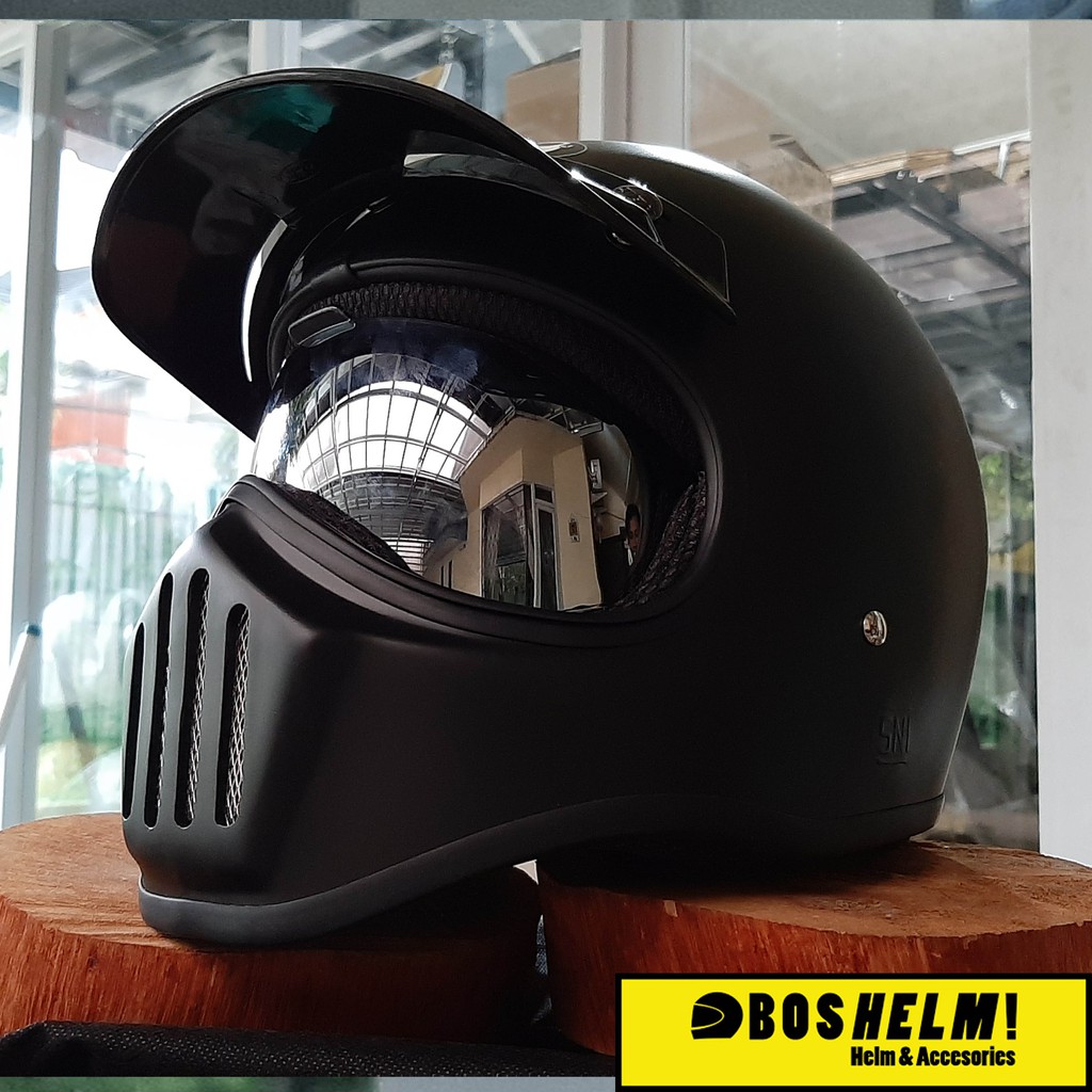 BOSHELM Helm  Cakil HBC HITAM  DOFF  Inner Visor Helm  Retro 