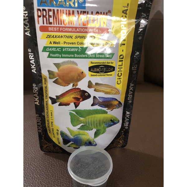 Pakan Ikan Cichlid, Oscar, Parrot Pelet Akari Premium Blue - Yellow - Red 1mm 10GR