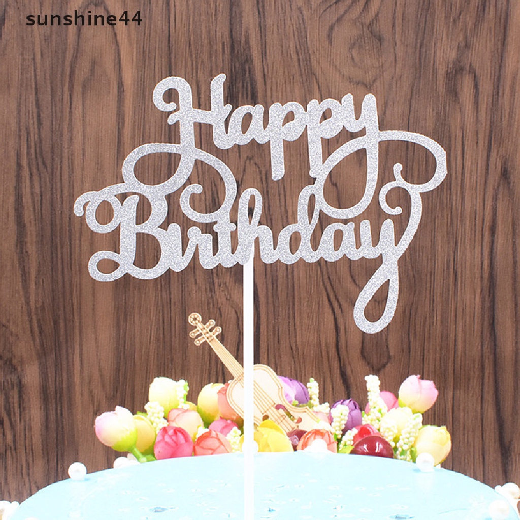 Sunshine 10PCS Topper Kue Ulang Tahun Tulisan Happy Birthday Bahan Kertas Glitter