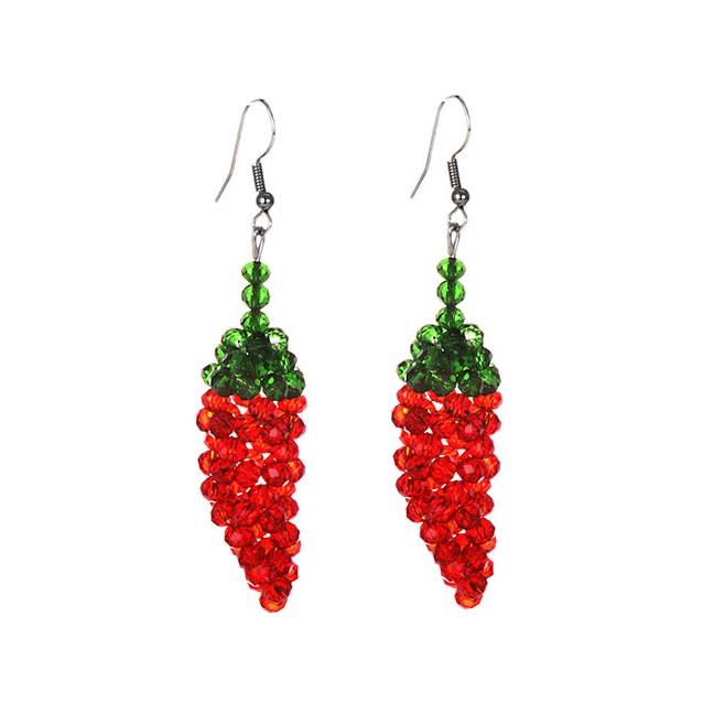 LRC Anting Gantung Fashion Red Alloy Resin Beads Earrings F81908