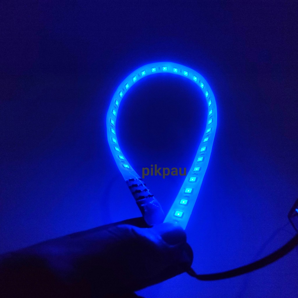 Lampu LED Strobo Strip Fleksibel 30cm Welcome Banyak Warna Waterproof Banyak Mode Warna Biru