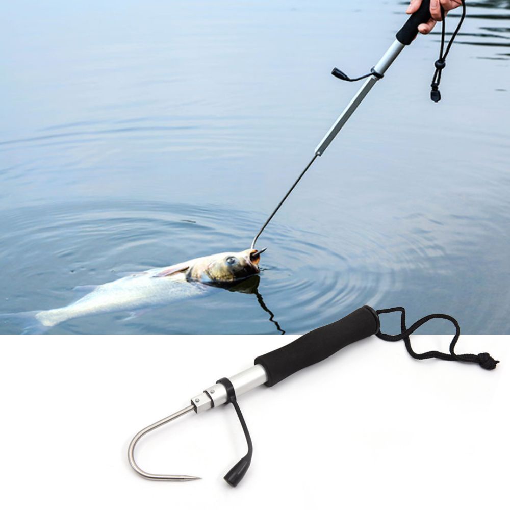 REBUY Stainless Fish Gaff Aluminum Ice Sea Fishing Spear Hook EVA Fishing Tools Telescopic Retractable Professional 60cm Tackle