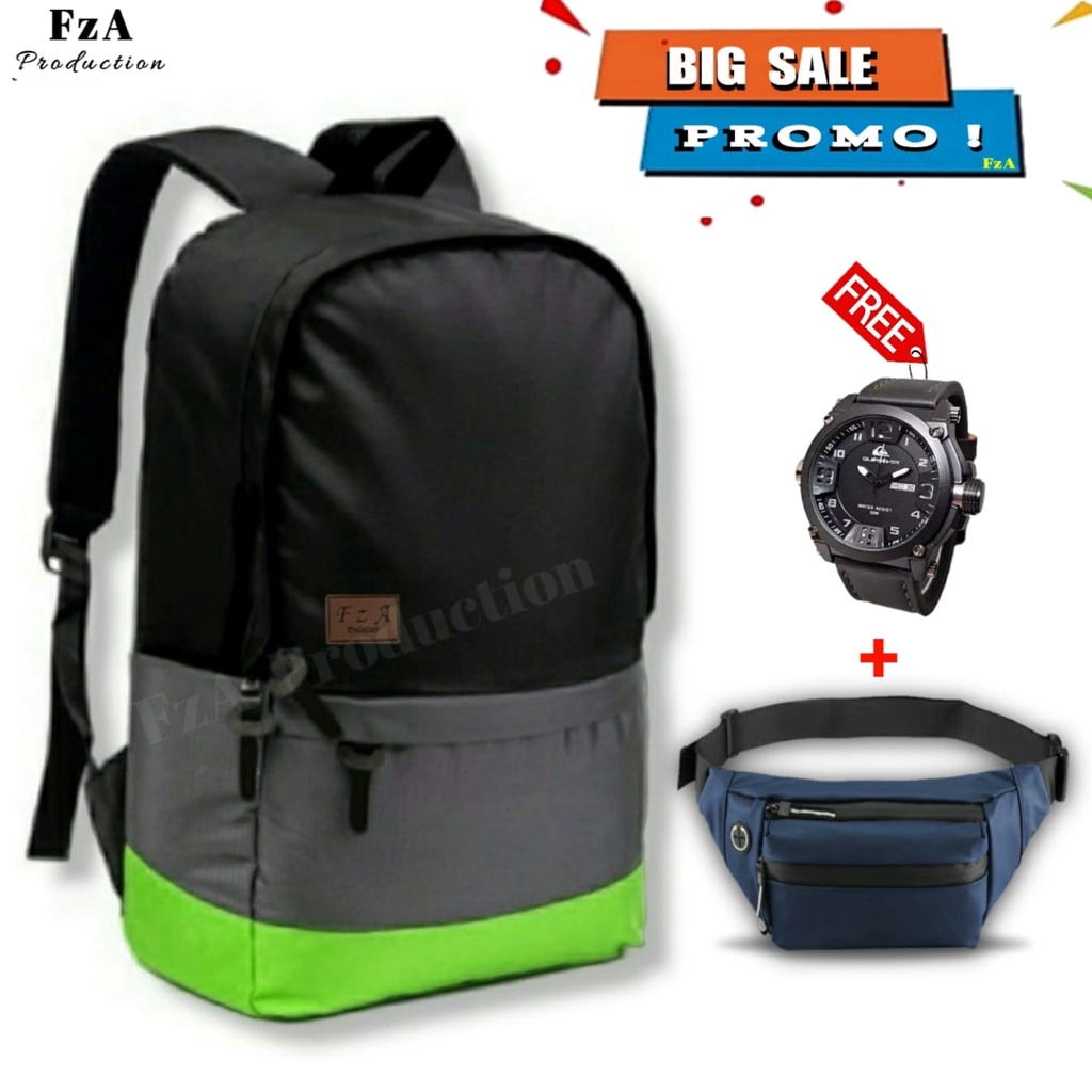 Tas Ransel Gendong Laptop Distro Sekolah Kuliah Pria Wanita Black Murah Original FzA BUY 1 GET 2