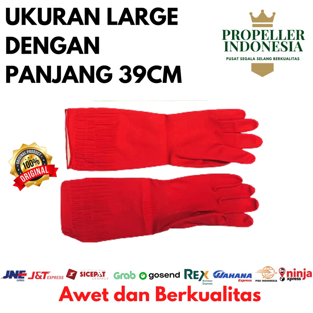 Sarung Tangan / Sarung Tangan Karet / Sarung Tangan Cuci Piring / Sarung Tangan Safety / Hand Gloves Merah 39CM Tebal Ukuran L Sarung Tangan Panjang