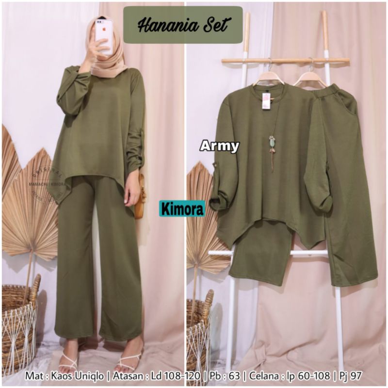 hanania set / setelan polos wanita / one set viral / baju set kekinian remaja / setelan perempuan