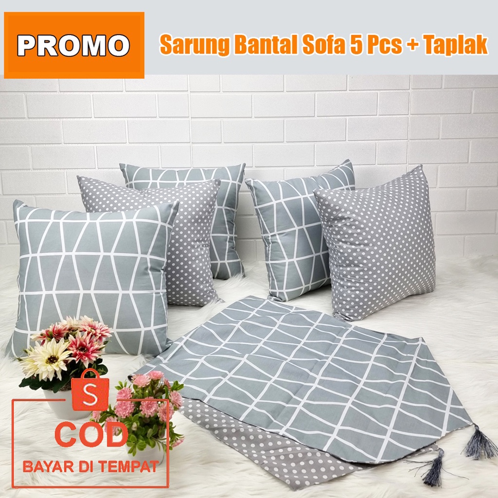 ✅COD Sarung Bantal Sofa Minimalis 5 Pcs Taplak Meja Tamu