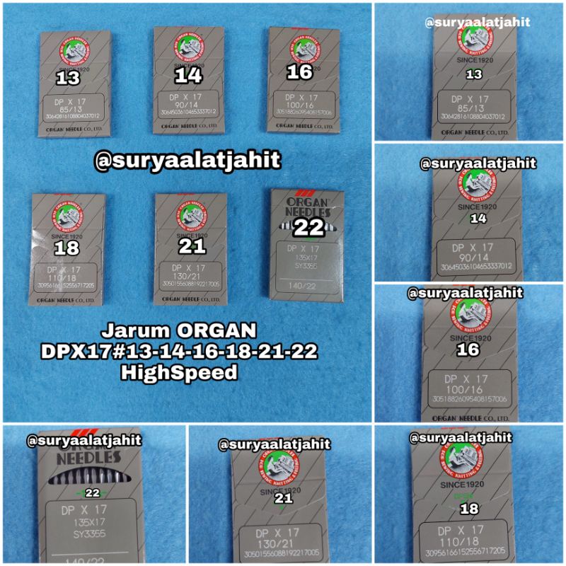 Jarum Organ DPX17 Pasang kancing #13-14-16-18-21-22 rp.33.000/bks