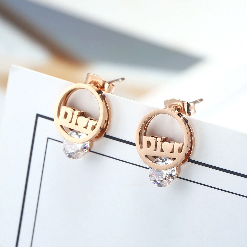 Anting Fashion Korea Titanium Bulat Simple Rose Gold Solitaire  - BE310