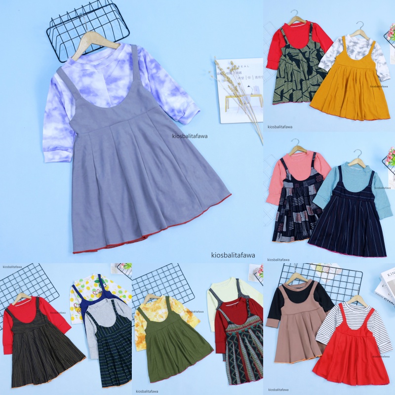 Dress Kiki size 1-4 Tahun / Dres Anak Perempuan Overall Baju Gaun Pesta Lengan Panjang Murah Adem