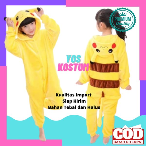 Kostum Karakter Anak Pikachu Impor Lucu Baju Tidur Karakter Cosplay Costume Laki Perempuan Premium