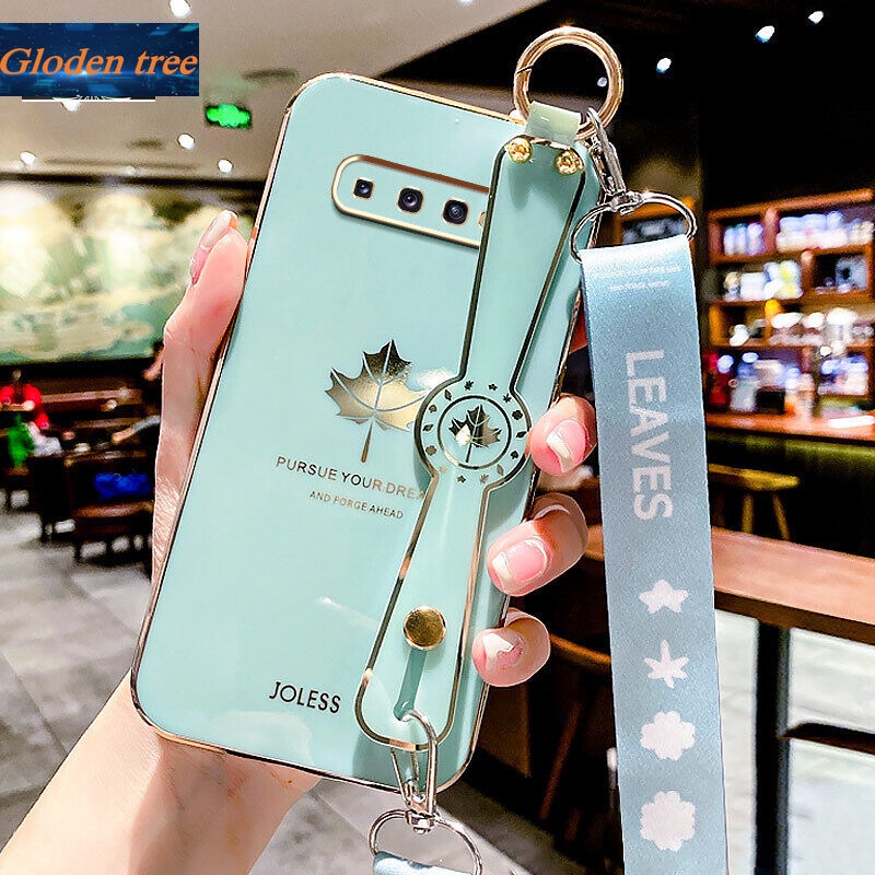 Case Motif Daun Maple Dengan lanyard Untuk Samsung Galaxy S10 Plus
