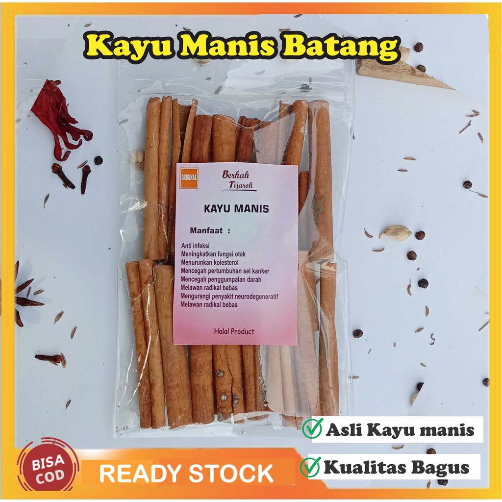 

Kayu manis Asli Cinnamon Stick Akar Rempah Kayu Manis Batang Kering 100gram
