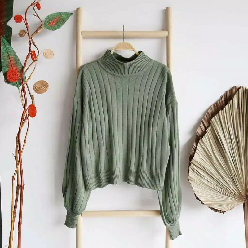 CS037 Sweater Rajut Wanita Turtle Neck Sesil Knit