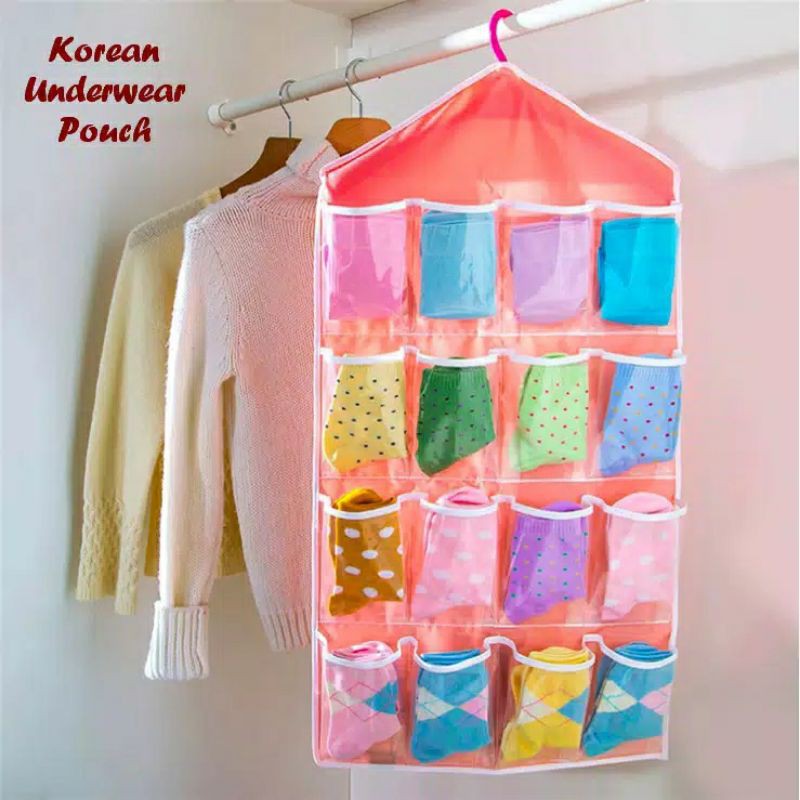 CC6 Gantungan 16 Slot | Pouch Hanging Organizer 16 Sekat | Wadah Laci Kecil Underware CD Syal Jilbab