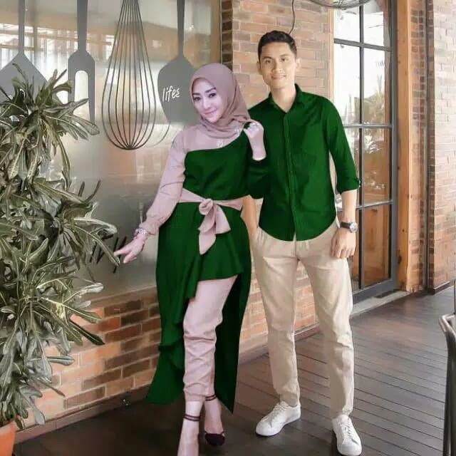Setelan Baju Couple Gamis Koko Muslimah Maxy Dewasa Simple Kekinian Modis Pesta Kondangan Lebaran 20