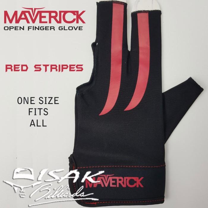 Maverick Glove - Red Stripe Open Finger Sarung Tangan Biliar Billiard