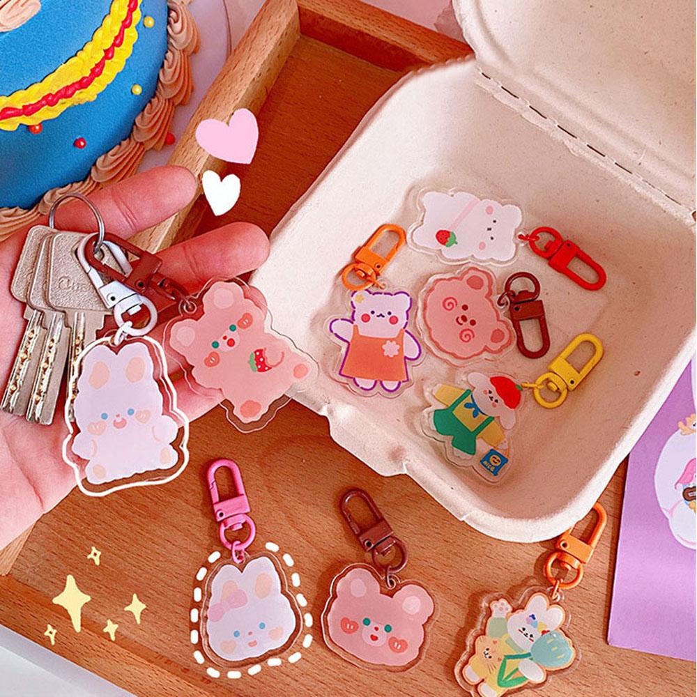 Lanfy Gantungan Kunci Lucu Kawaii Liontin Kelinci Kartun Beruang Keyfob