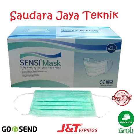  Masker  Sensi Box  Earloop 3ply Warna Hijau 50pcs Box  1 