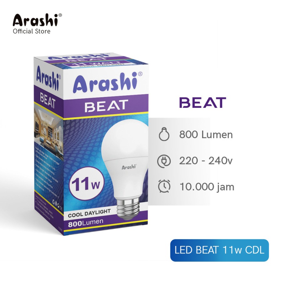 Lampu LED Arashi Beat 11 Watt LED Bulb Putih Murah Terang