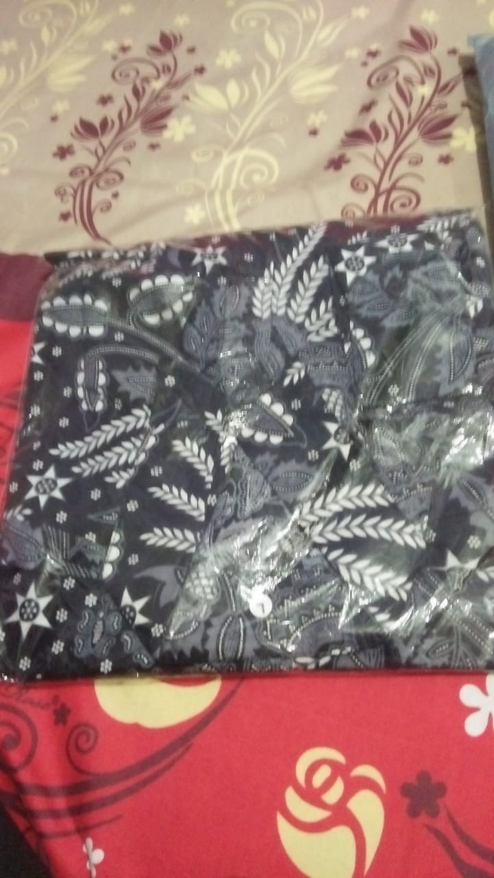 Kemeja Batik Manggar Hitam Abu Panjang Pendek Rbr88d Katun Halus