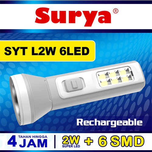 Surya Senter Lampu Emergency SYT L2W + 6SMD LED Light LED Putih Senter Super LED Rechargeable