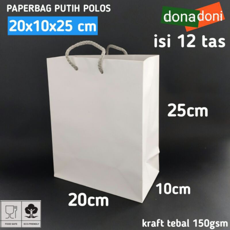 

isi 12 paperbag polos putih 20x10x25 tas kertas paper bag murah shopping bag
