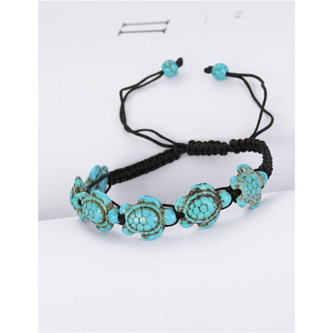 LRC Gelang Fashion Blue Turtle Wax Line Weave Adjustable Crack Turquoise Bracelet D33271