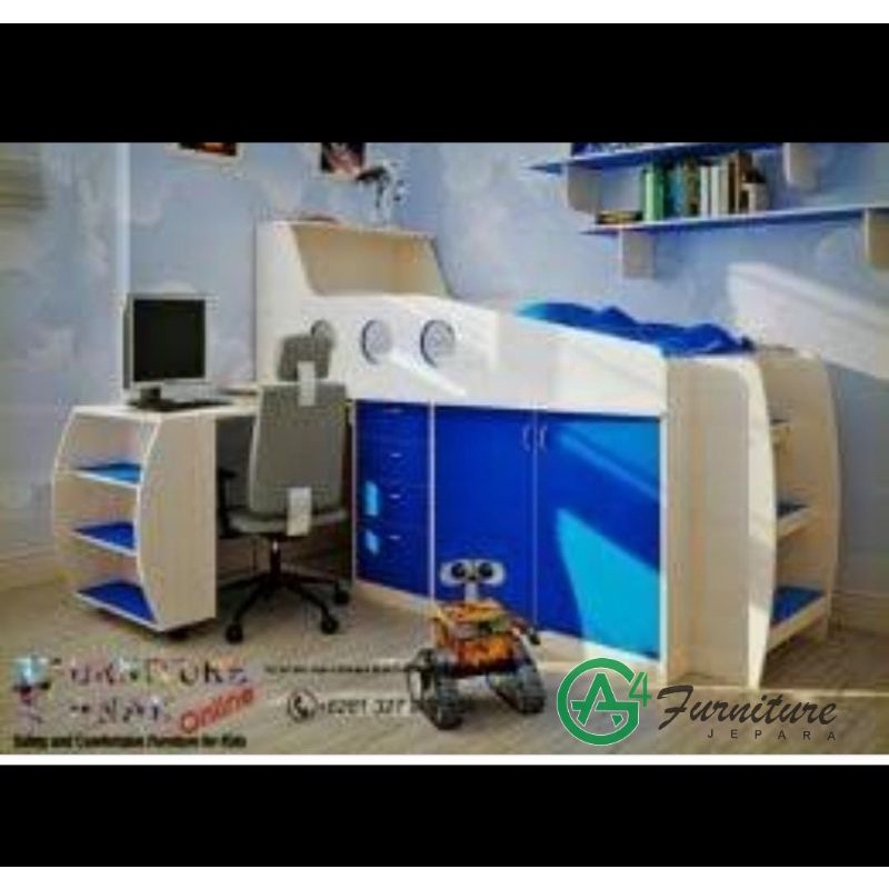 Custom order Tempat Tidur + Meja Belajar, Meja Rias, Set Meja Makan 4 Kursi & Lemari Anak Perempuan 