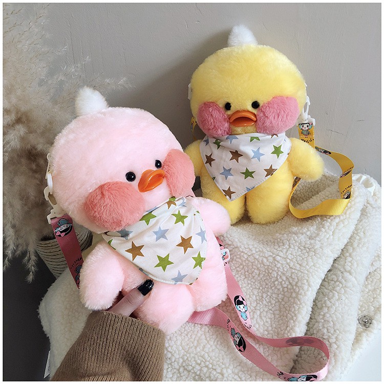 Tas Selempang Bebek Bulu/Tas Bebek Bahan Plush Bulu2 Bentuk Kartun Bebek Gaya Korea [READY Jakarta]