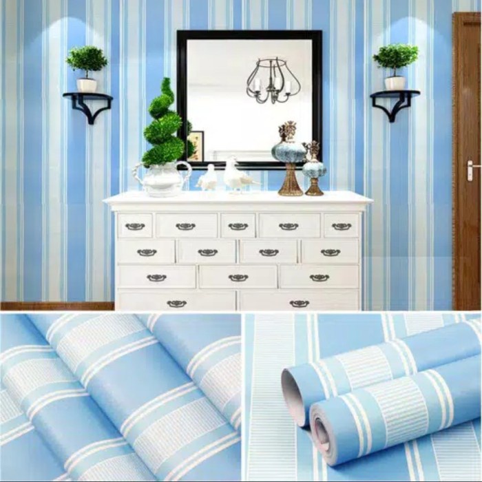 Bisa COD Paket Wallpaper Sticker Dinding 6 Roll_Wallpaper Sticker Dinding Hight Quality Premium Motif Salur_Salur Hijau/ Salur Hitam/ Salur Ungu/ Salur Pink / Wallpapaper Dinding Dekorasi Rumah_Wallpaper Dinding Multifungsi