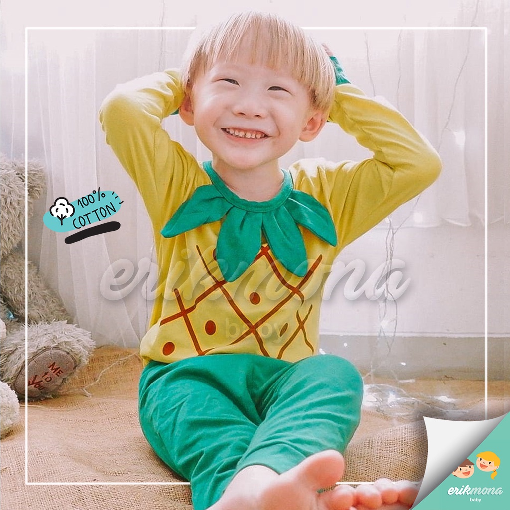 Ermon Baby - Piyama Anak Laki Laki Perempuan Baju Anak Cowok Cewek Lucu Buah Nanas Usia 3 - 5 Tahun