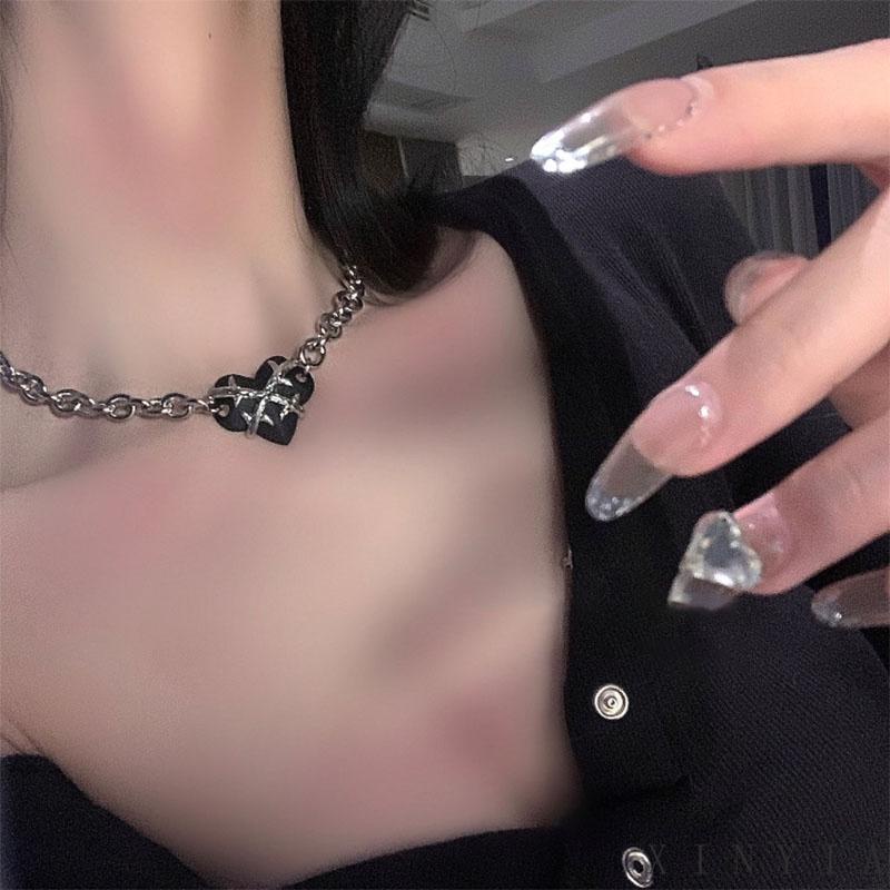 Ready Stock✨Kalung Titanium Wanita Korea Anti karat Dan Anti Luntur Rantai Klavikula Hati Gaya Hip Hop Untuk Aksesoris Simple Murah COD Fashion