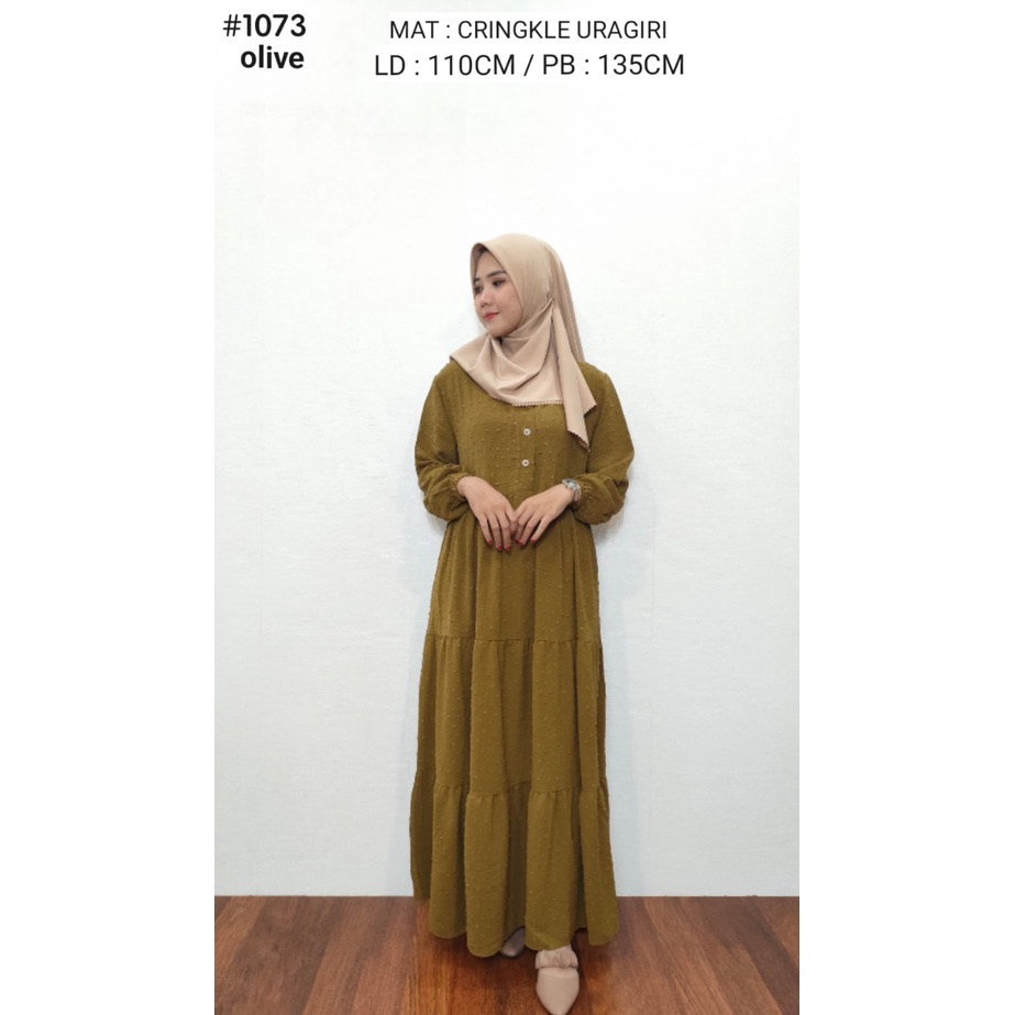 GAMIS DRESS 1073HW BUSUI CRINGKEL URAGIRI ONE TONE AIRFLOW IMPORT KRINGKEL