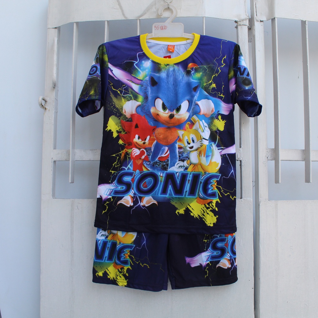 cod setelan sonic anak fullprinting/baju sonic bisa sablon nama usia 2-12thn