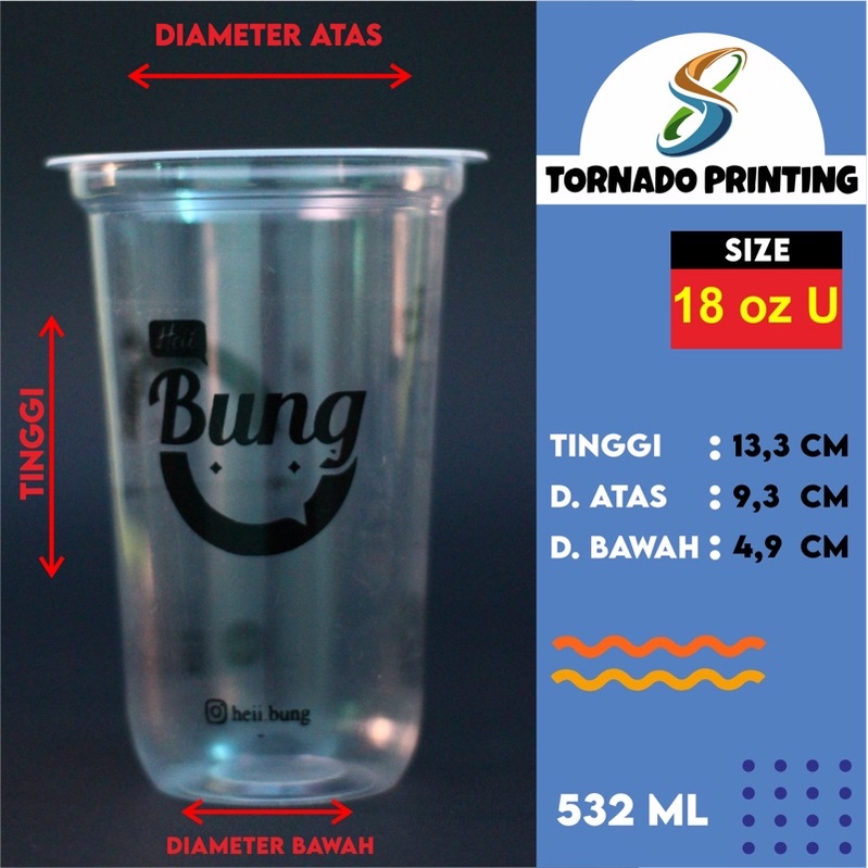 Printing Cup Plastik Batam / Cetak Gelas Plastik Pp 18oz oval / COD