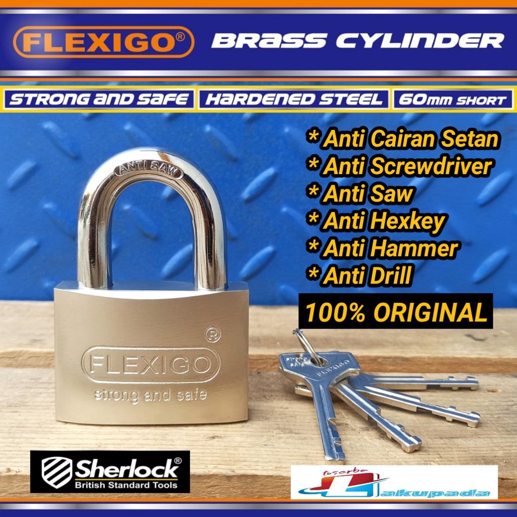 Gembok FLEXIGO Original Division Of Sherlock Padlock Short Pendek 60mm