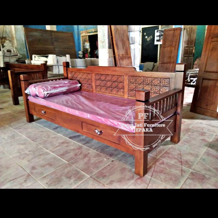 Furniture Jati Bangku Panjang Kayu Jati - Kursi Risban Hias/ Pajangan