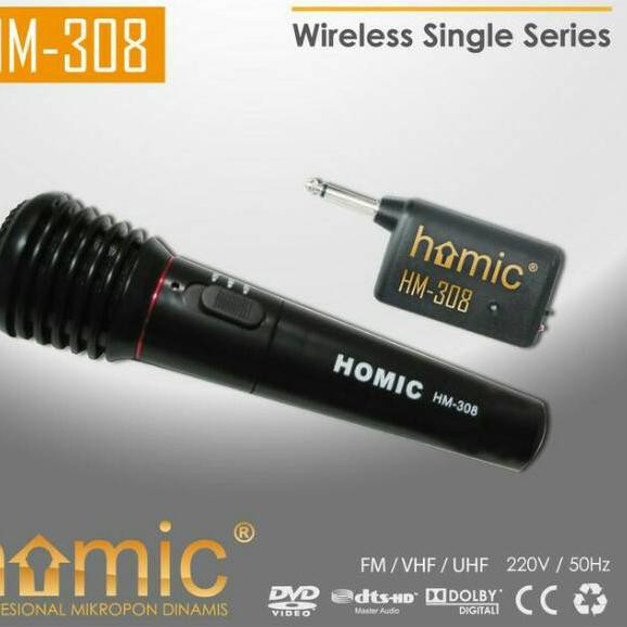 qwe-23 mic / Microphone Single Kabel dan Wireless Homic HM 308 