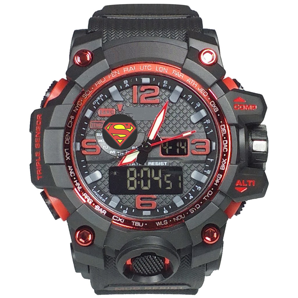 (Istimewa Bossque) Jam SUPERMAN Double Time List Merah (Exclusive)