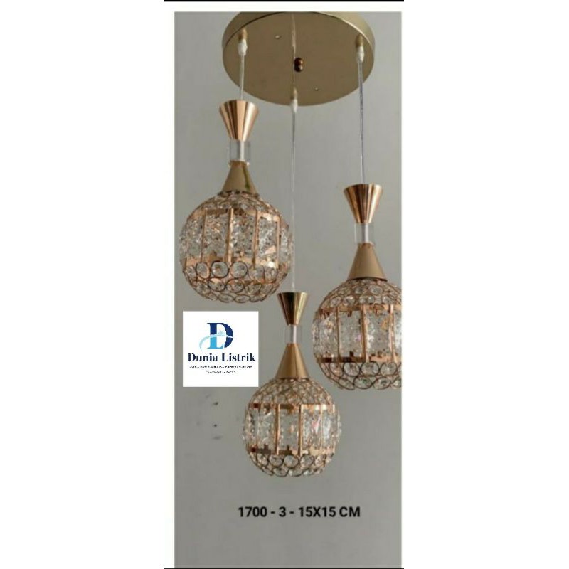 lampu hias gantung 3 in 1 kristal gold