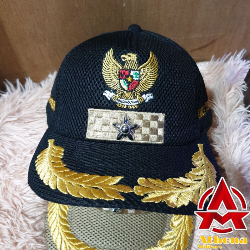 Topi jaring lurah | Topi kades warna Khaki dan Hitam free bordir nama dan melati logam