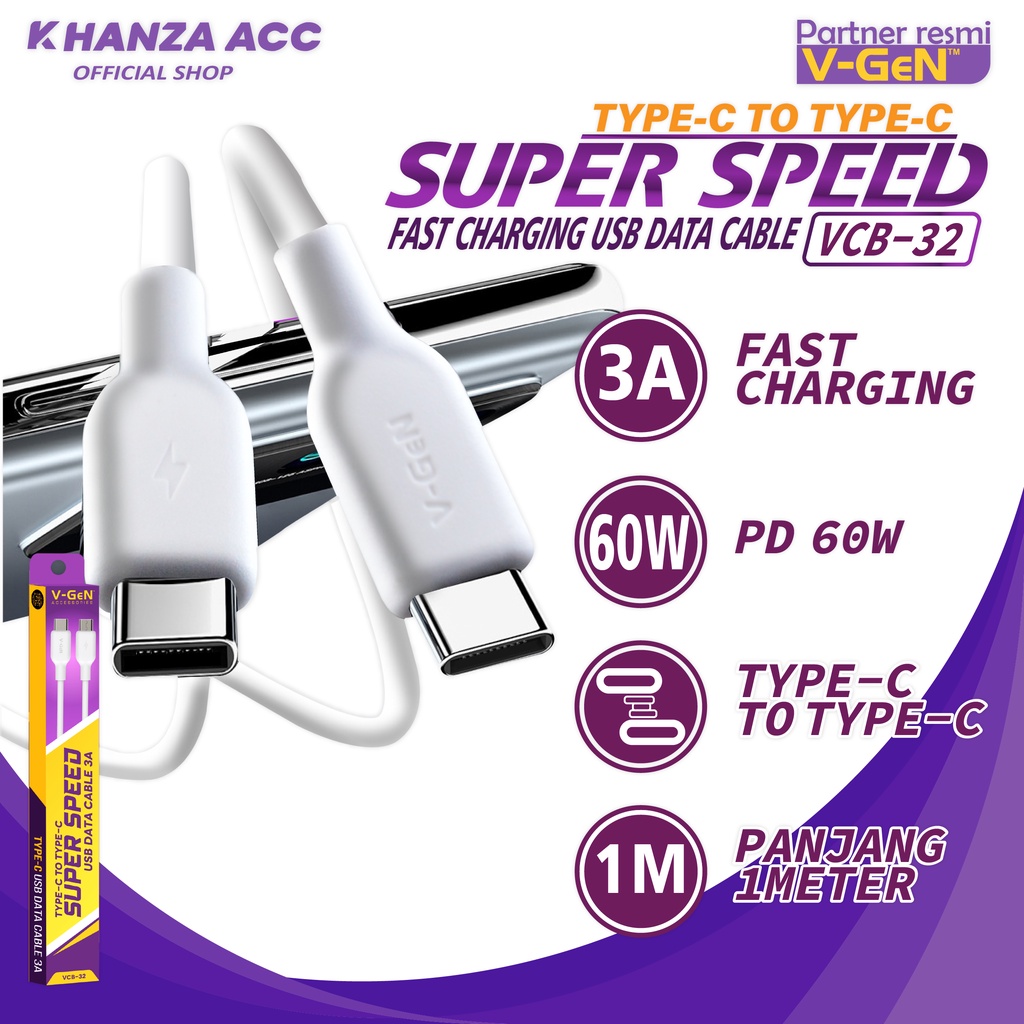 KHANZAACC VGEN VCB-32 Kabel Data Type C to Type C Fast Charging 3A PD 60W