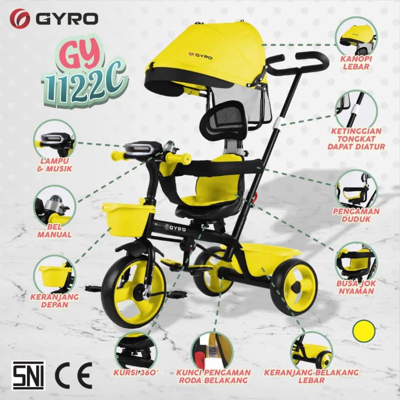 Bisa COD sepeda anak roda tiga Gyro GY-1122C/trycycle