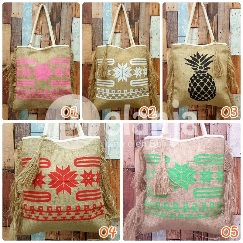 Tas Vintage Goni Rumbai Kancing Potrait tas wanita