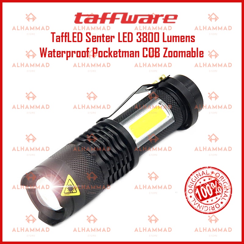 [ORIGINAL 100%] TaffLED Senter LED 3800 Lumens Waterproof Pocketman COB Zoomable